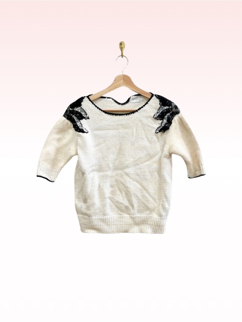 Vintage NORDSTROM Time Square White Embellished Fur Sleeve Top (Sz S)